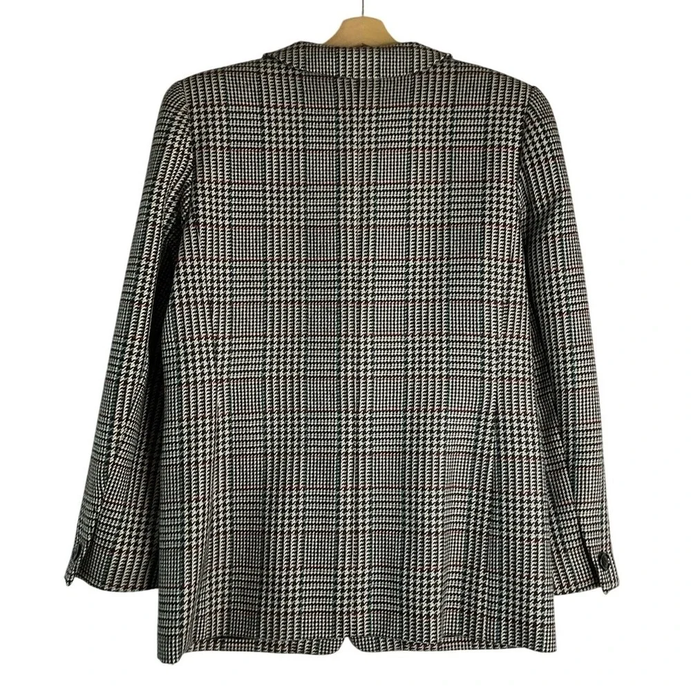 Vintage Jane Justin 100% Pure Wool Lined‎ Blazer Check Houndstooth Oversized 14